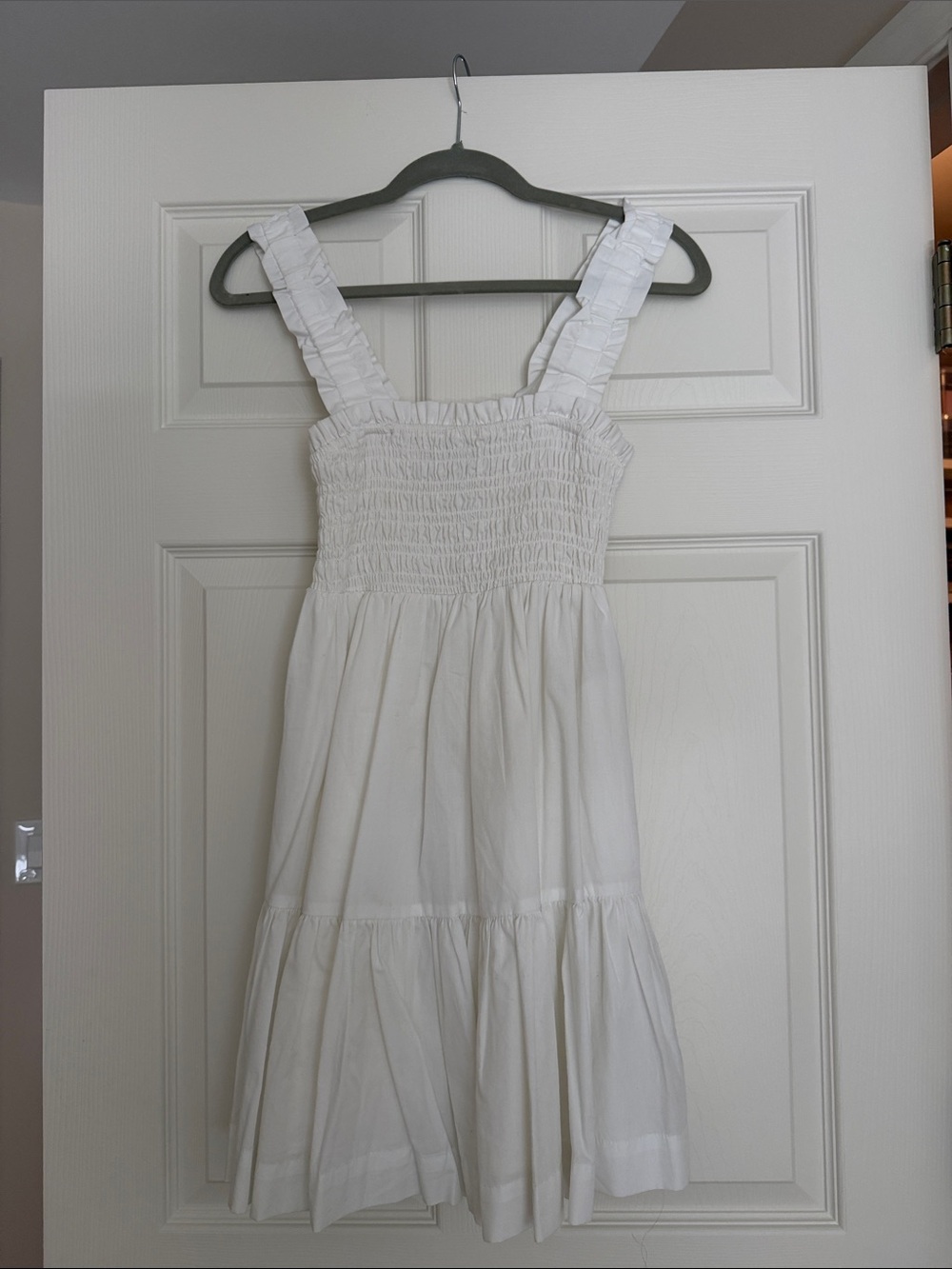 Anthropologie White Smocked Sundress with Ruffled Straps